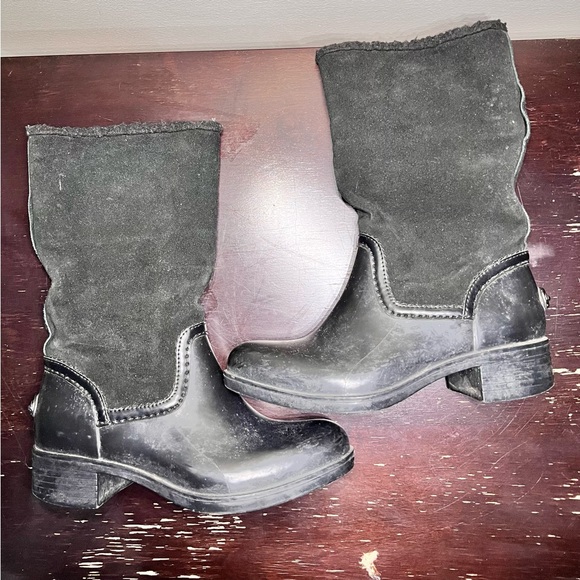 COACH ZENA Suede Rubber Shearling Midcalf Snow Rain Motorcycle Pull on BOOTS 6 - Picture 8 of 10